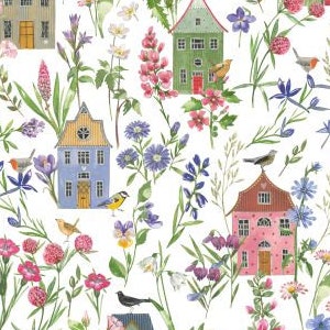 Cotton fabric "Houses and Flowers" acufactum