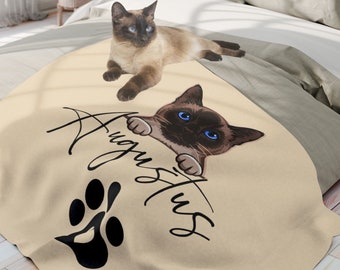 Personalized Siamese cat blanket,custom cat Blanket,cat name blanket,Xmas gift for cat lover, kitty name blanket, cat owner birthday gif