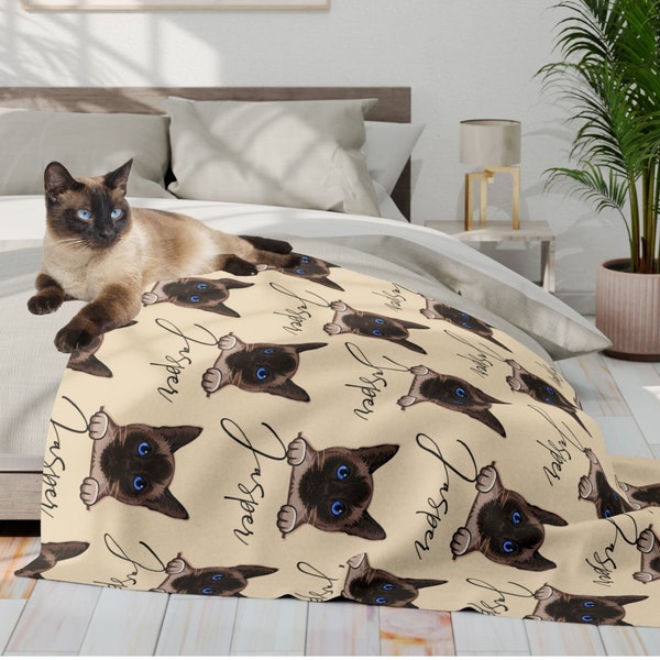 Personalized Siamese Cat Blanket,Custom Cat Plush,Cat Name Blanket, Mother's Day Gift For Cat Lover,Cat Bed Decor,Cat Owner Birthday