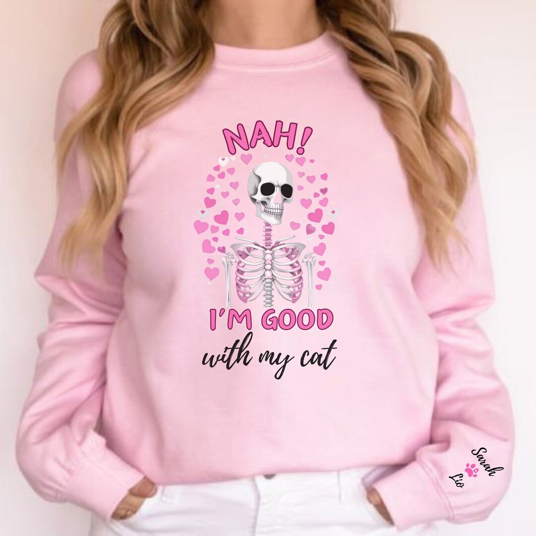 Custom Skeleton Cat Mom Sweatshirt,custom Cat Name Sleeve Design,anti