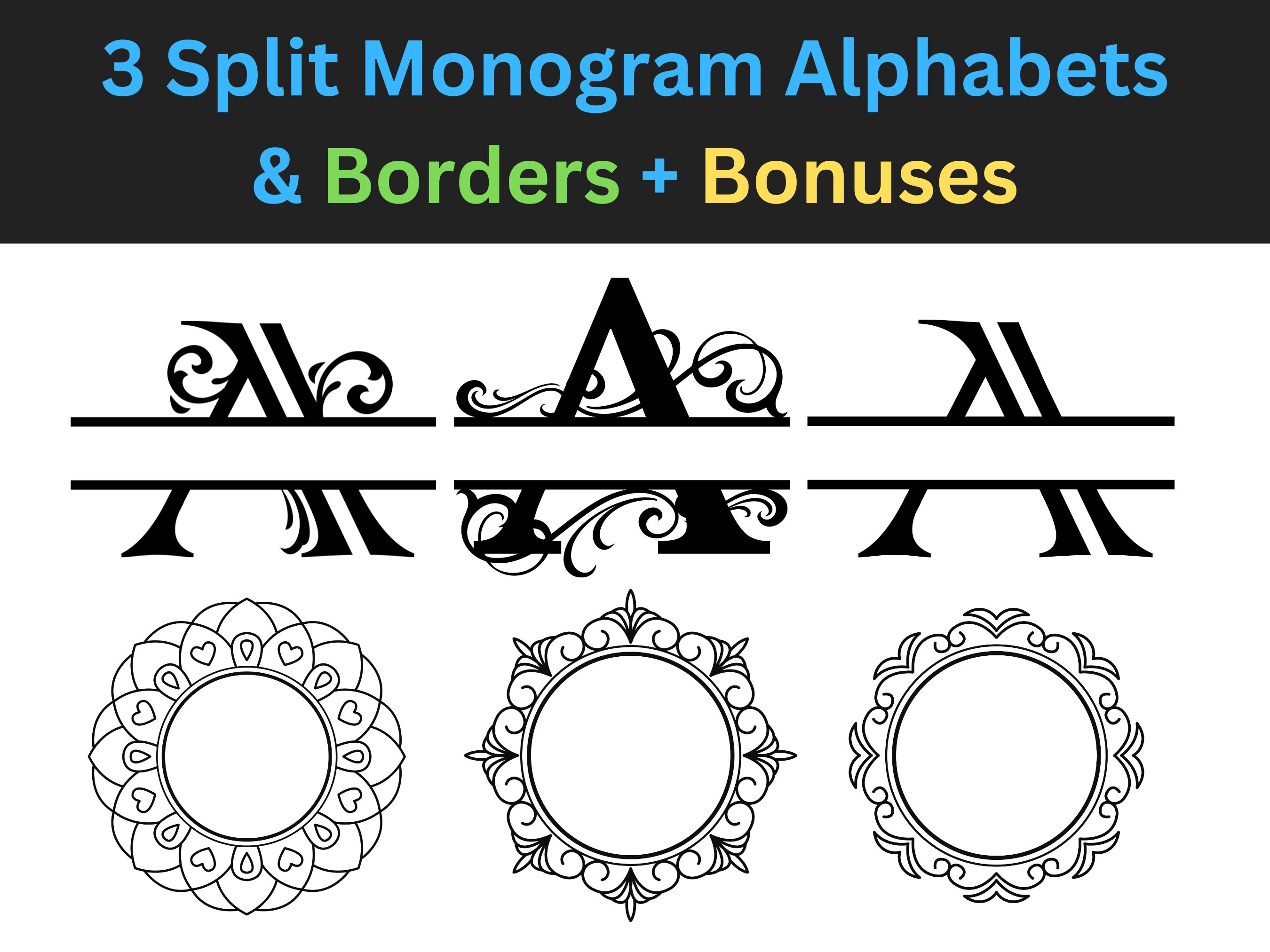 Split Monogram Svg Dxf Png Eps Pdf Alphabet Bundle Blank Open Split ...