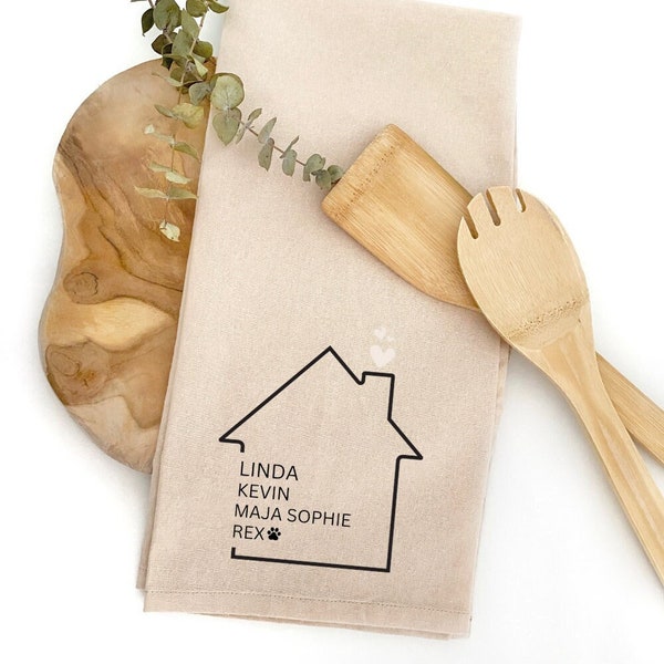 Geschirrtuch personalisiert Einweihungsgeschenk Einzug Küchentuch mit Namen neues Zuhause Geschenkidee gemeinsame Wohnung Familiengeschenk