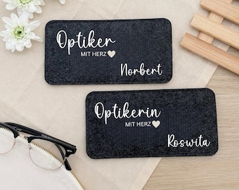 Optiker Geschenkidee personalisiert Beruf Geschenk Filz Brillenetui grau zum Geburtstag Jobwechsel Optikerin mit Herz Augenoptik Mitbringsel