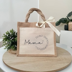 Jute bag mom personalized gift for Mother's Day tote bag for grandma with heart and saying gift bag image 1