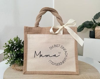 Jutetasche Mama personalisiert Geschenk zu Muttertag Tragetasche für Oma mit Herz und Spruch Geschenktasche