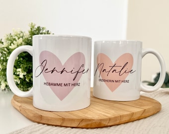 Geschenk Hebamme / Erzieherin personalisiert mit Namen Herz Tasse Dankeschön / Abschiedsgeschenk Trinktasse Keramik