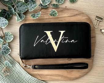Women's wallet personalized vegan leather black large wallet name gift woman birthday, Mother's Day Valentine's Day
