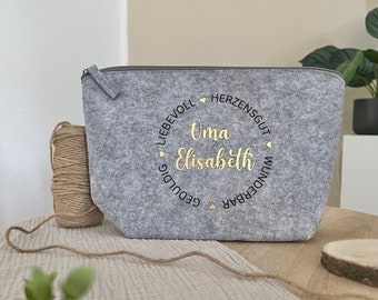 Filztasche Geschenk für Oma Stricktasche / Kulturbeutel zum Geburtstag / Muttertag Mitbringsel