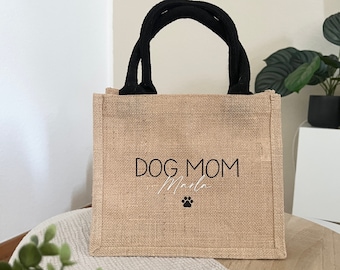 Jutetasche Dog Mom personalisiert Tragetasche Hundemama Geschenkidee Geburtstag Pfotenmotiv Hundetasche mit Namen