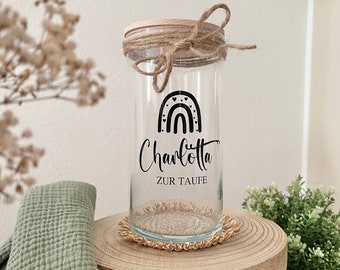 Taufgeschenk Glas personalisiert mit Holzdeckel Vorratsglas Taufe individuell Patengeschenk