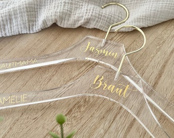 Personalisierter Acrylkleiderbügel für Braut, Trauzeugin Team Braut Name Datum Geschenk JGA Bügel Brautkleid Brautjungfer