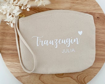 Trauzeugin Kosmetiktasche personalisiert für Hochzeit, Brautparty Geschenkidee Braut Trauzeugin mit Namen individuell JGA Brautjungfer