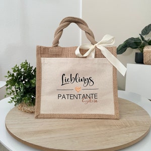 personalized bag made of jute godmother gift juteshopper for godmother gift idea tote bag market bag Easter birthday aunt