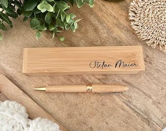 Personalisiertes Etui mit Stift Bambus Set individuell Geschenk Valentinstag, Vatertag Geschenkidee Stifteetui