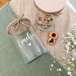 Personalized glass jar / storage jar with name heart secret stash gift idea individual cookie jar glass mom children with wooden lid