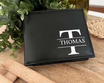 Wallet men personalized wallet black initials monogram gift Valentine's Day Father's Day gift idea real leather wallet