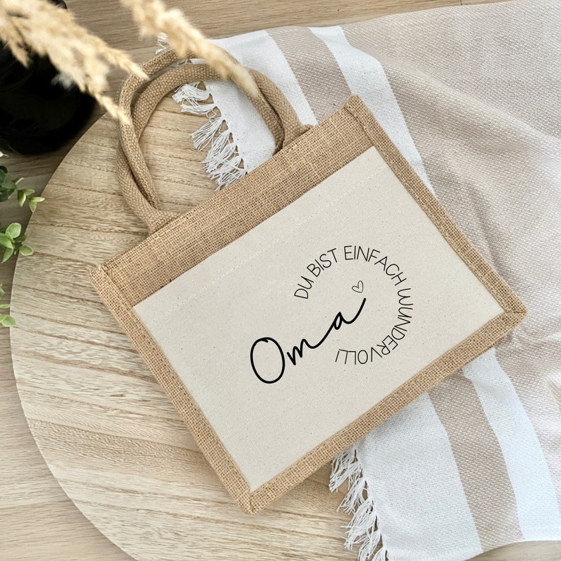 Jute bag mom personalized gift for Mother's Day tote bag for grandma with heart and saying gift bag image 4