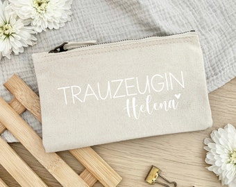 Trauzeugin - Team Braut Tasche personalisiert Namen JGA Hochzeit Geschenkidee Kosmetiktasche / Kulturbeutel aus Baumwolle