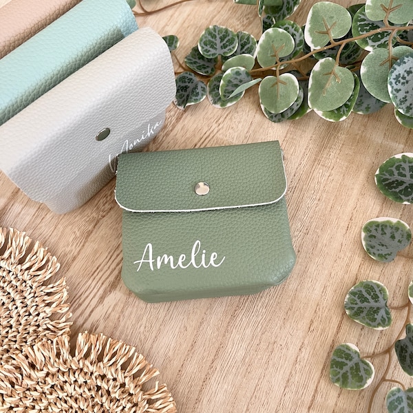 Personalized wallet, card case name gift idea women mini wallet card holder vegan leather