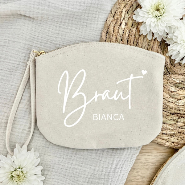 Braut Kosmetiktasche personalisiert für Hochzeit, Brautparty Geschenkidee Braut Trauzeugin mit Namen individuell JGA