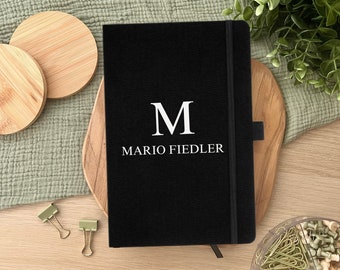 Notebook personalized with name initial black a5 gift Father's Day Mother's Day small gift idea notes books stapler