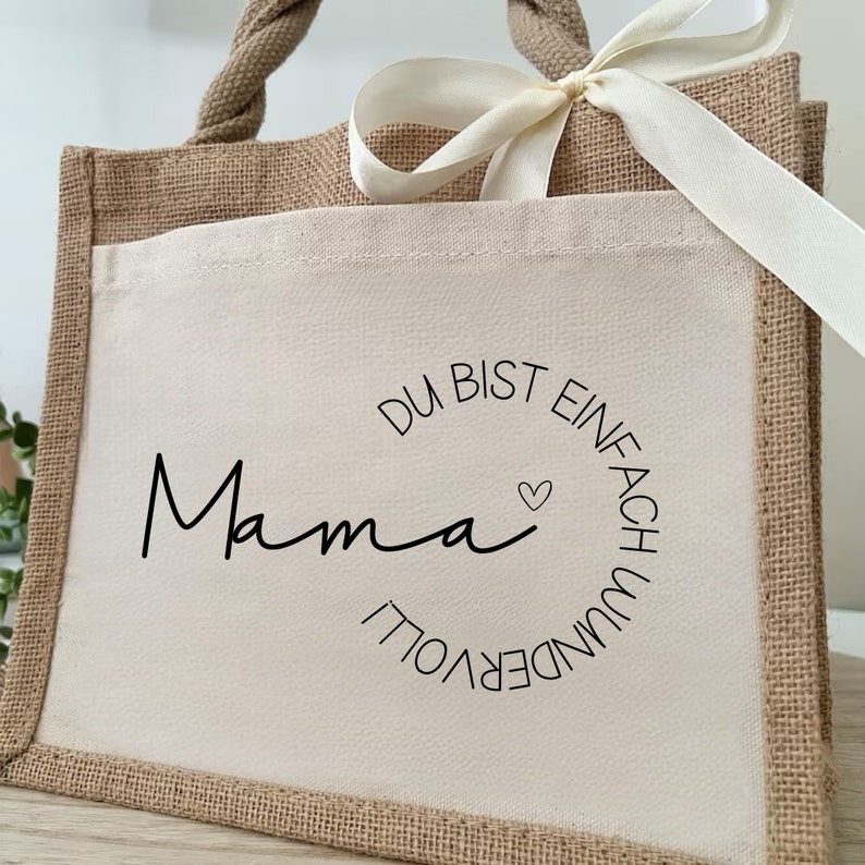Jute bag mom personalized gift for Mother's Day tote bag for grandma with heart and saying gift bag image 2