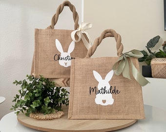 Ostertasche personalisiert Kinder Osterkorb Jutetasche mit Osterhase Henkeltasche für Kinder Ostergeschenke Tragetasche Ostern individuell