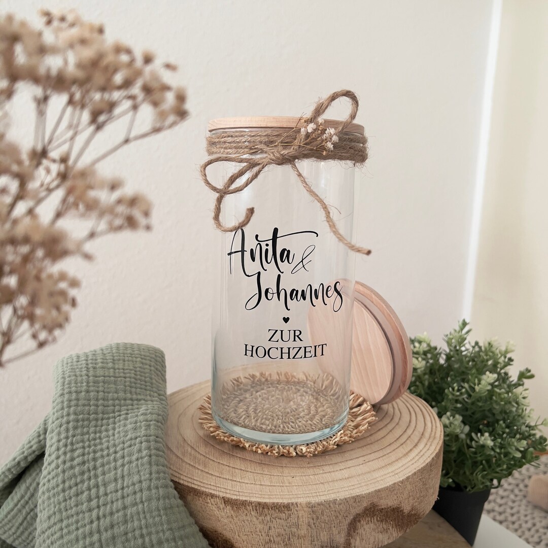 Geschenk zur Hochzeit personlisiertes Glas Brautpaar Geschenk