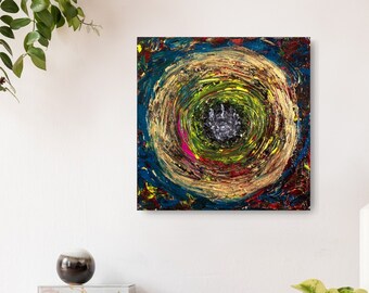 Peinture acrylique TOURBILLON D'ÉMOTIONS, tableau Cercle d'or