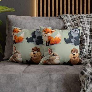 Whimsical Animal Pillowcase, Cute Faux Suede Cushion Cover, Nursery Decor, Animal Lover Gift, Kids Room Accent
