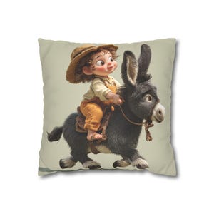 Funda de almohada de gamuza sintética con un divertido diseño de niño y burro, acogedora decoración para el hogar, regalo para amantes de los animales, estilo rústico, para niños [...]