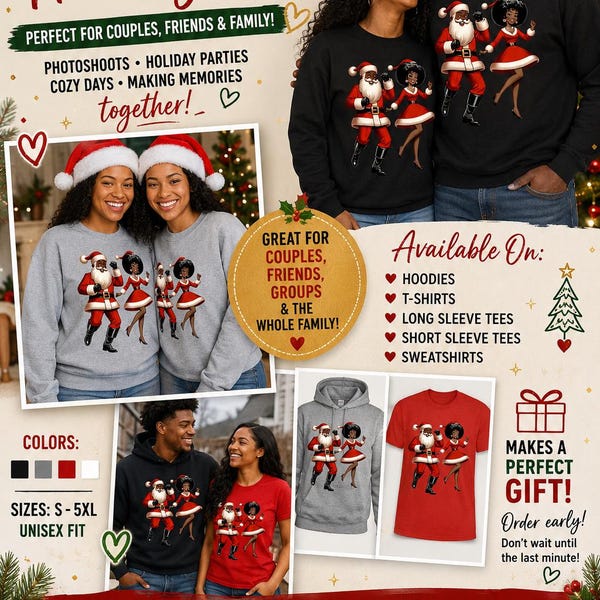 Black Santa & Mrs. Claus Vintage Christmas Sweatshirt, Christmas hoodies