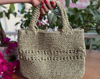 summer bag, Handmade papper bag, women's bag, natural, hand-woven, made in Turkey, shoulder bag, handmade, straw purse, tote bag