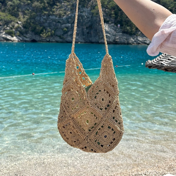 Crochet Bag / Summer Bag / Straw Shoulder Bag / Hand Knitted Bag / Handmade Bag / Tote Bag / Beach Bag / Gift For Her