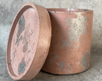 Pink Marbled Concrete Pot with Tray: Modern Desk Organizer