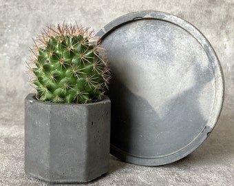 Marbled Concrete Planter with Tray: Hexagonal Succulent Holder