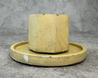 Modern Concrete Planter with Drainage Tray: Minimalist Cement Pot