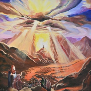 Modern Jewish Art Painting - Mount Sinai Receiving Torah | Shavuot | Judaica Print Art | Jewish Artwall