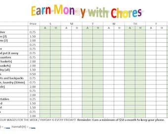 WEEKLY CHORE CHART for multiple kids (2 kids) customizable - word version