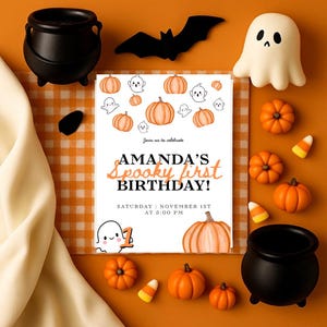 Spooky First Birthday Invitation Template, Editable Template, 1st Birthday Invite, Cute Ghosts Invite, Halloween Invite