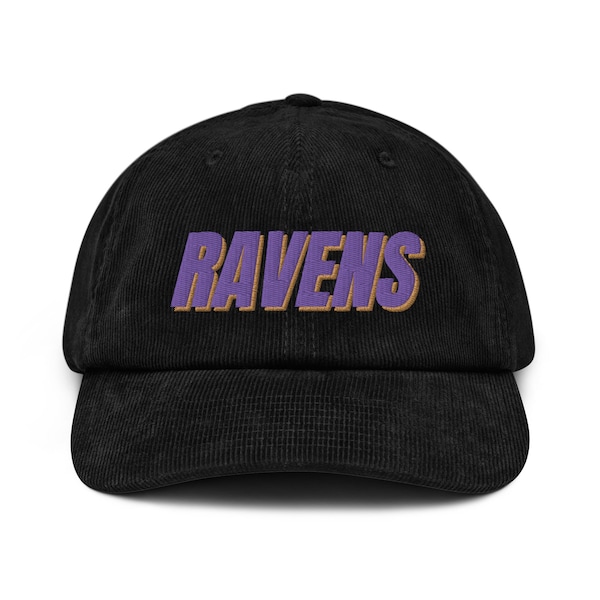 Sombrero bordado de pana de fútbol de Baltimore / Cuervos, estilo retro, estilo vintage, minimalista, regalo de fútbol