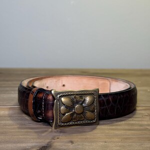 Vera Pelle Black Leather Belt S Pink Purple Flower Buckle Italian Designer Vera pelle belt womens - Gem main image 3
