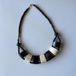 Vintage ethnic necklace bone and wood