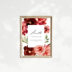 Red Florals personalised name meaning print, origin meaning print, Biblical Meaning, Custom name print, printable, personalised name print
