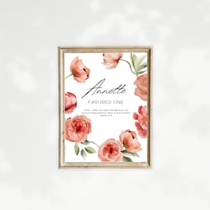 Peonies personalised name meaning print, origin meaning print, Biblical Meaning, Custom name print, printable, personalised name print