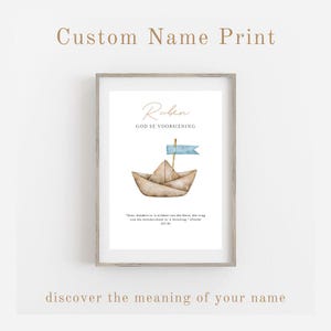 Custom Biblical Name Meaning Sign, Personalized Name Definition Print, Christian Wall Art, Vintage Paper Boat, Vintage Nursery Decor