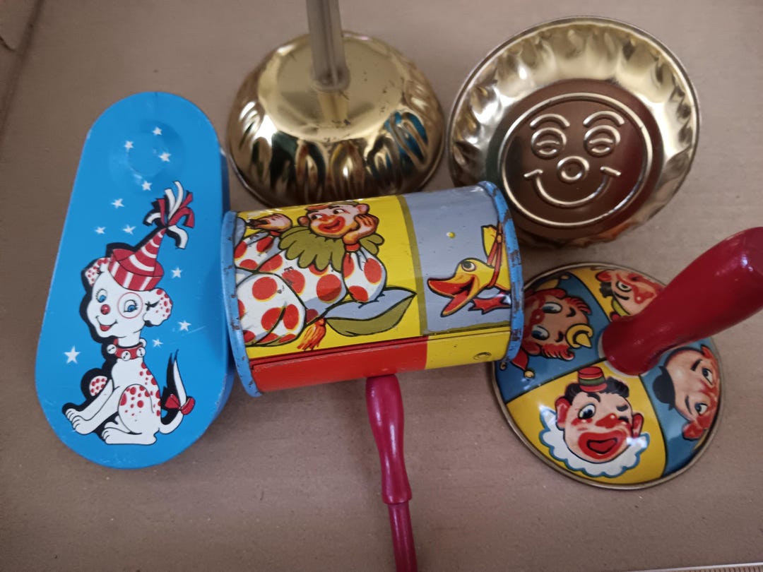 Set of 5 Vintage Clown Tin Noisemakers Retro Party Celebration Fun ...