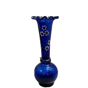 Vintage/Antique Victorian Hand Blown Cobalt Vase Gold Trim Handpainted