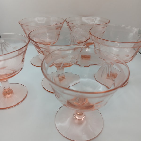 6 bicchieri da champagne vintage Tiffin Franciscan Pink Crystal Optic Sherbet 4,5"