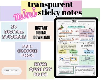 Mini Transparent Sticky Notes, Digital Sticky Notes, Pre-Cropped Stickers, See Through, PNG Stickers, Transparent Stickers,Post it notes